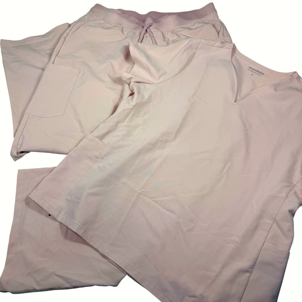 Mandala Scrub Set XL Mauve Pink Equa-Tek V-Neck Top Wide Leg Pants